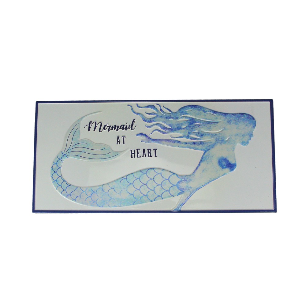 Blue White Enamelware Mermaid at Heart Metal Wall Sign Coastal Decor