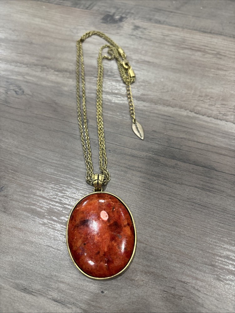 Coldwater Creek Necklace With Orange Pendant Gold Tone