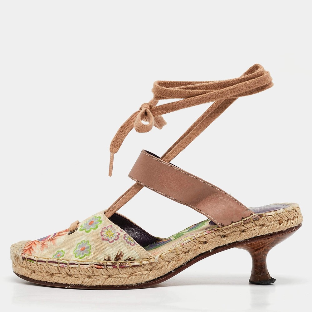 Missoni Multicolor Canvas and Leather Espadrille Ankle Strap Sandals Size 37