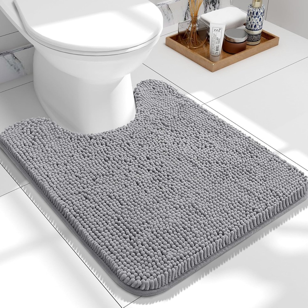 OLANY U-Shaped Toilet Rug 24x20 Soft Absorbent Chenille Contour Bath Mat
