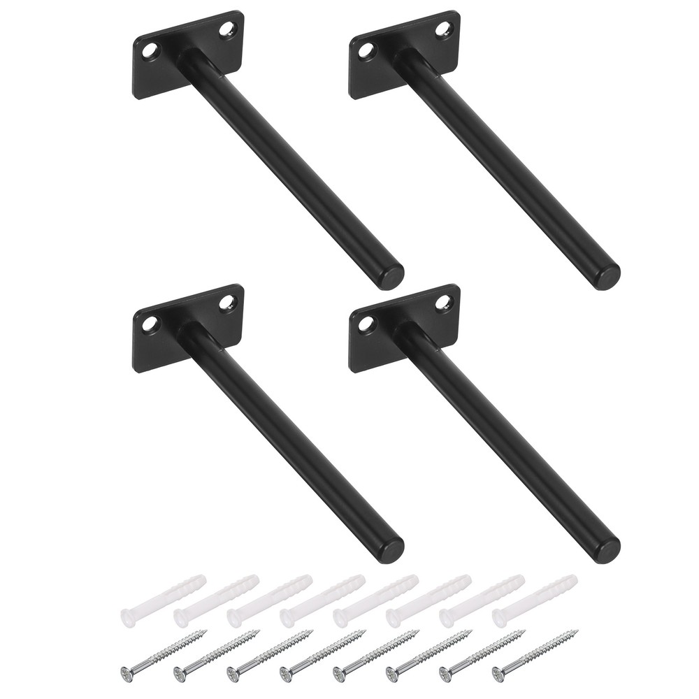 4 Black 6x2 Inch Floating Shelf Brackets for Wall Mount Support  
