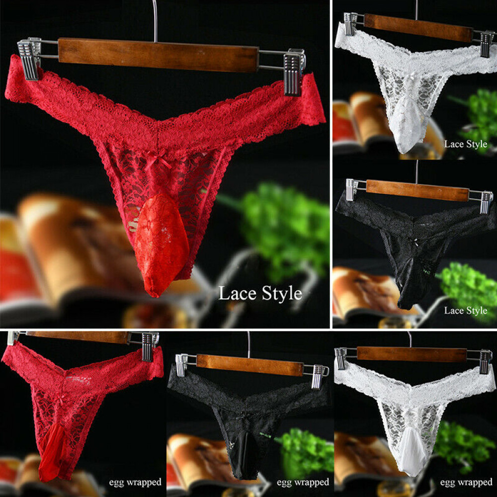 Sexy Sissy Pouch Panties Men Sheer Lace G-String Gay Underwear Lingerie Thongs N