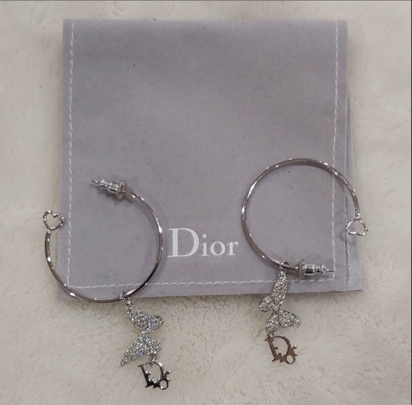 Dior Crystal Silver Tone Hoop Earrings Elegant Chic Design