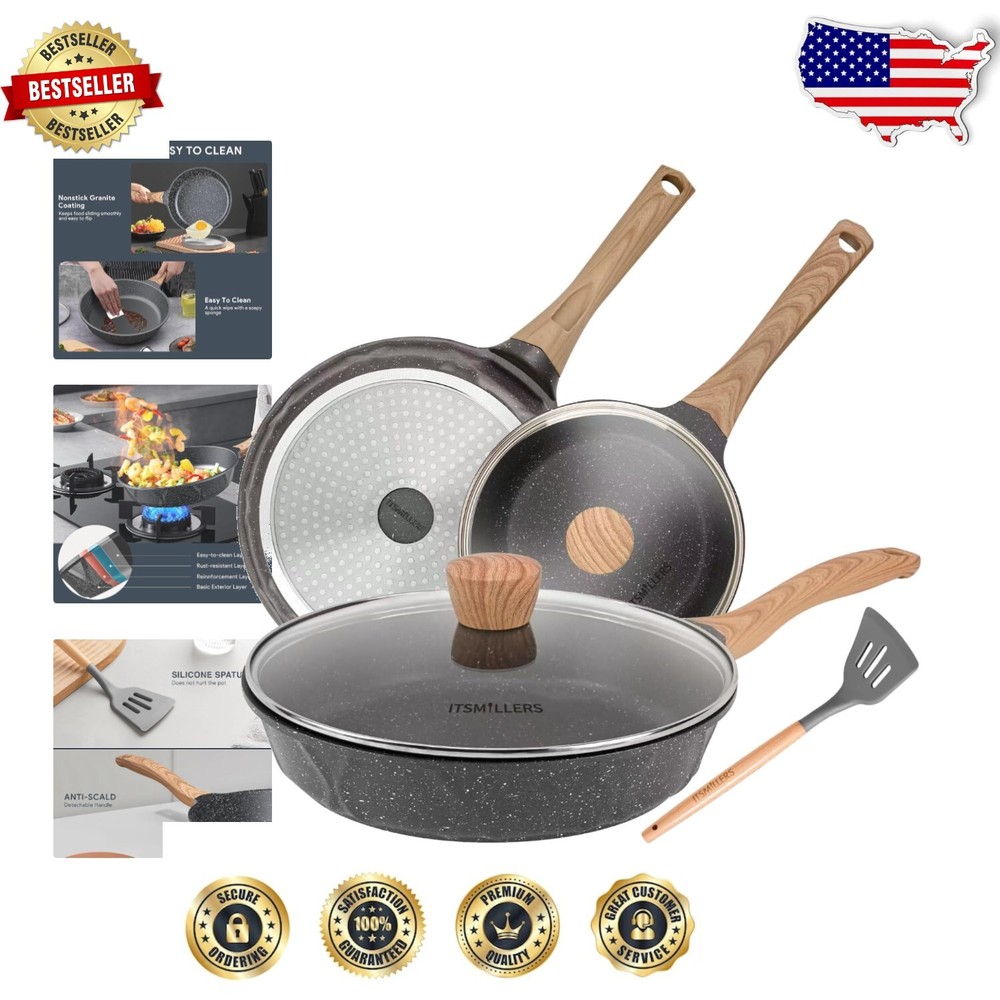 Ergonomic 6-Piece Die-Cast Frying Pan Set with Silicone Spatula - Non-Stick