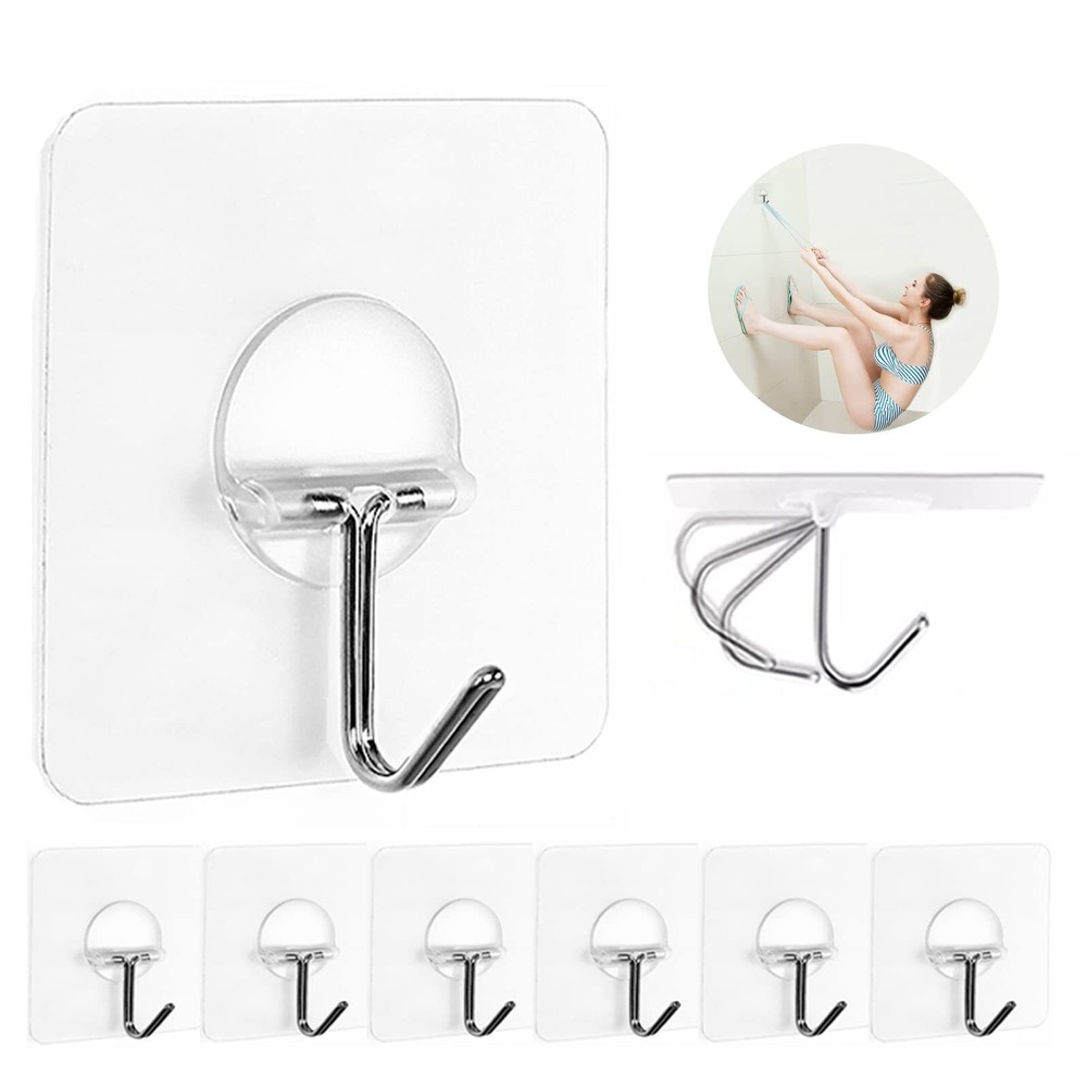 JINSHUNFA 8-Pack Transparent Wall Hooks, 13lb Heavy Duty Self-Adhesive Hooks