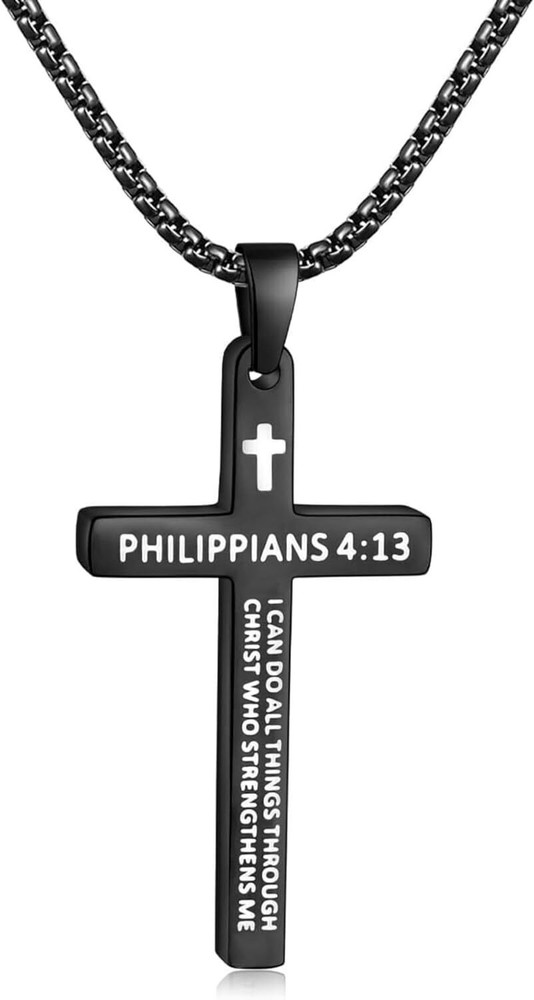 Bible Verse Cross Necklace Stainless Steel Jewelry Black/Golden/Silver Pendant