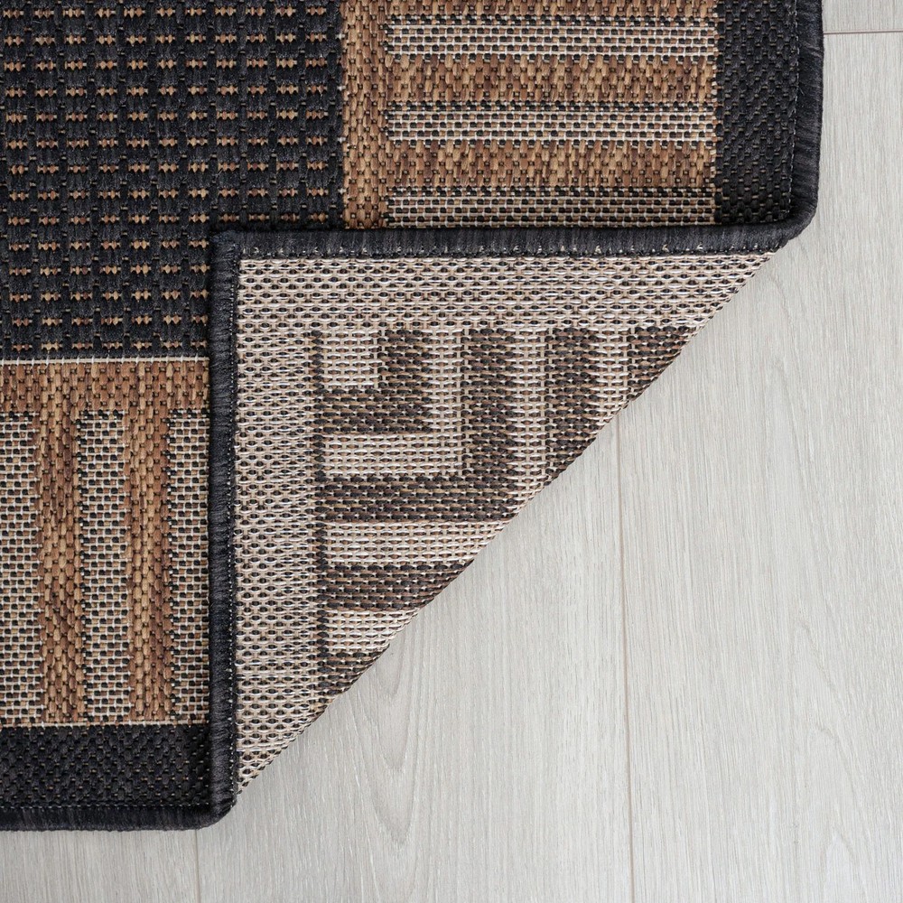 Exo Coastal Striped Border Indoor Outdoor Rug Black Gold 5x5 Round