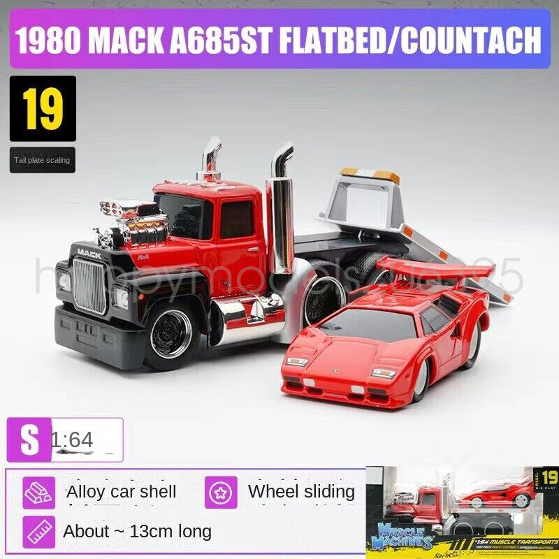 1:64  Maisto 1980 Mack A685ST Flatbed Trailer Countach Diecast Metal Car Gift