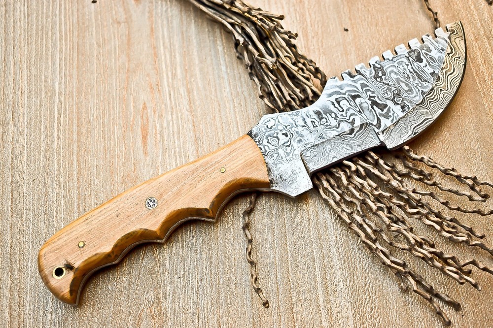 Handmade Damascus Tracker Knife With Wood Handle, Best Gift for everyone