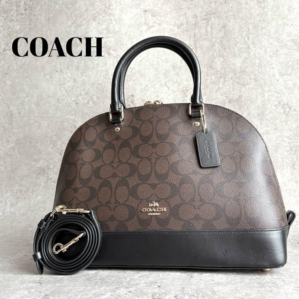 Coach Signature 2-Way Crossbody Bag in Brown/Black Coated Canvas - Excellent Condition