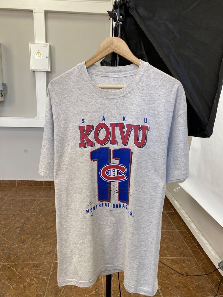 🇨🇦 Vintage 90s Saku Koivu Montreal Canadiens NHL T-Shirt Rare size XL color...