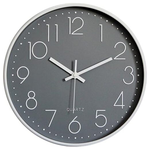 Wall Clock Silent No Ticking Accurate Quartz Sweep Movement Modern Decor Gray
