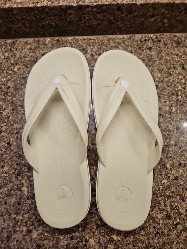 CROCS Flip Flops Women 11 Men 9 Crocband Thongs Off White Beige