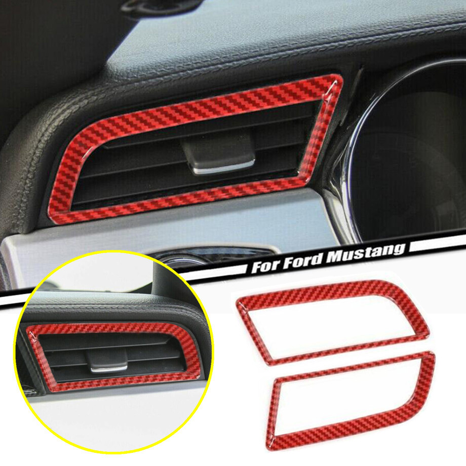 For 15-22 Ford Mustang Red Carbon Fiber Side Air Vent Outlet Panel Trim Cover 2P