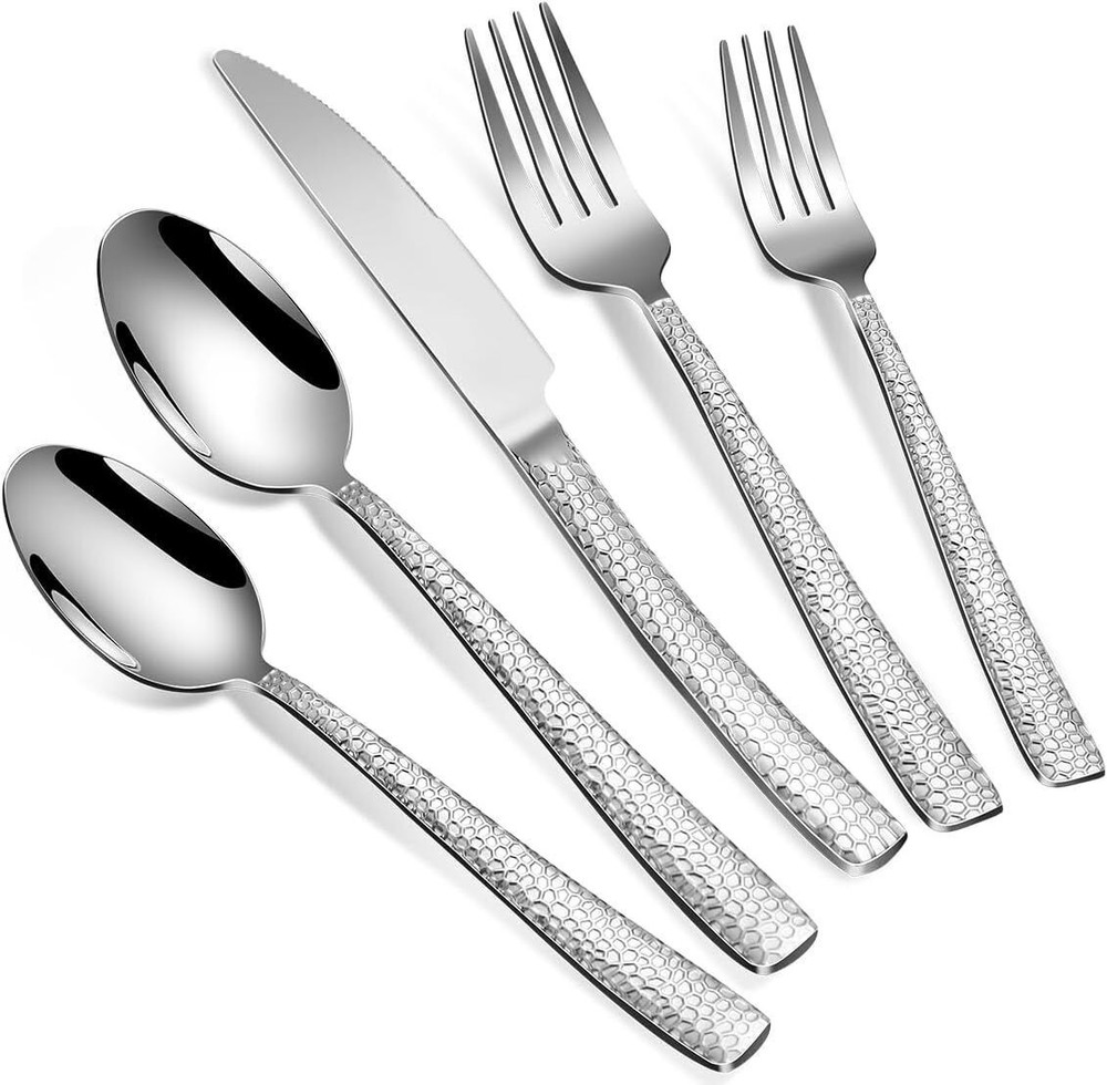 40-Piece Hammered Silver Stainless Steel Flatware Set for 8