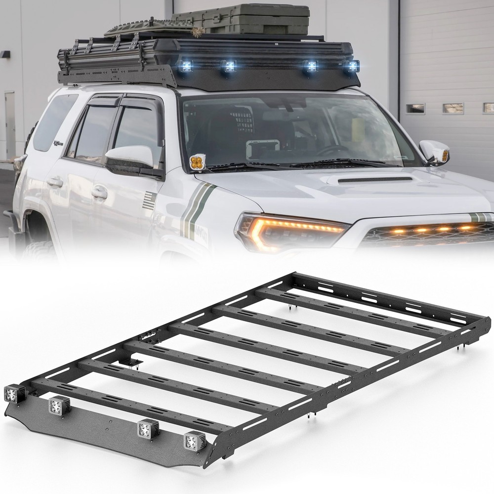 800LBS Full Size Roof Rack Cargo Basket W/ LED Lights For 10-24 4Runner 5th Gen