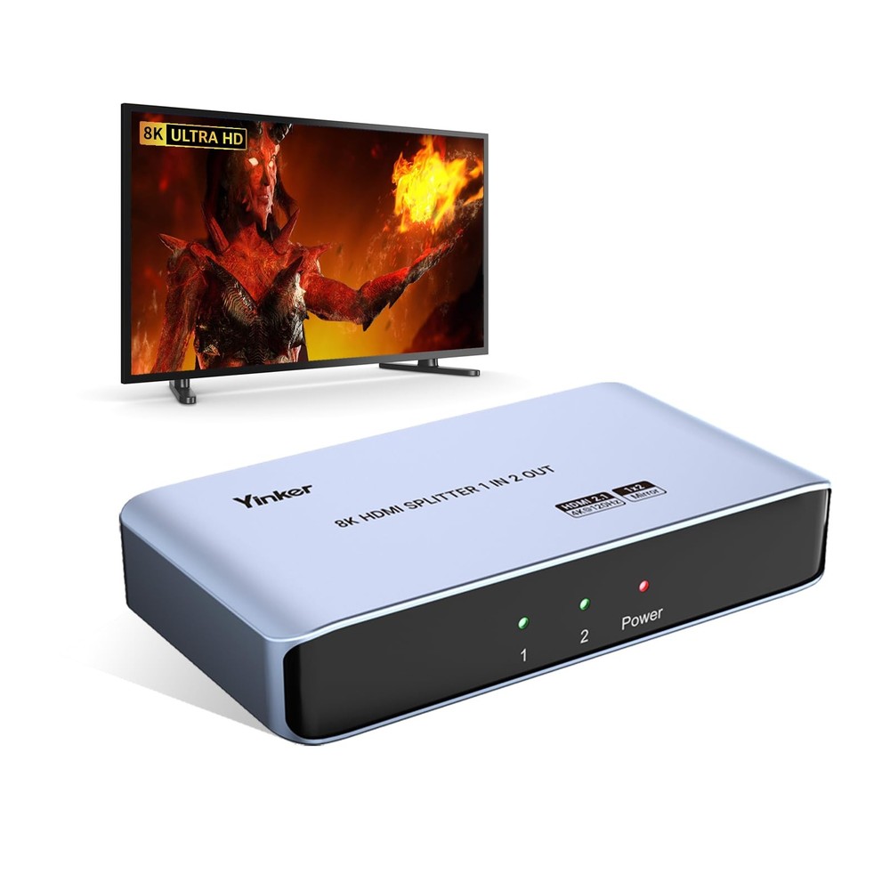 8K@60Hz HDMI Splitter 1x2 Duplicates Displays in 4K@120Hz