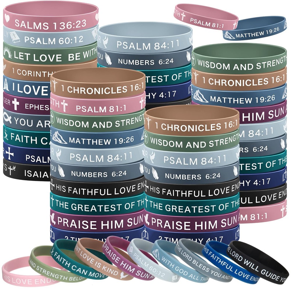 60 Pcs Religious Silicone Bracelets Christian Scripture Bracelets Bulk Rubber...
