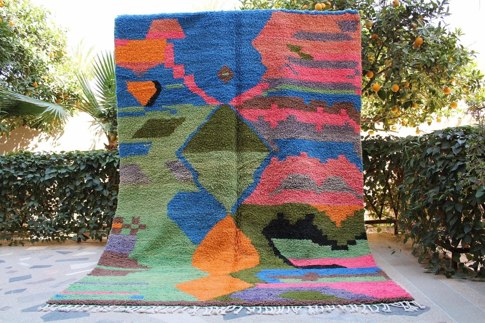 Handmade Color Multicolor Moroccan Berber Wool Rug Design Luxury Carpet Area Rug