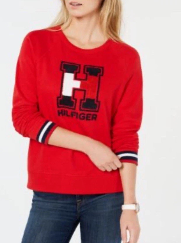 Tommy Hilfiger Women's Letterman Chenille Pullover Sweatshirt Size Small Sporty Style