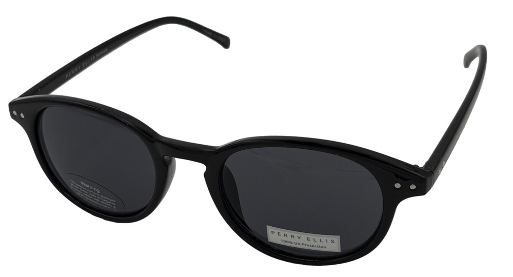 Perry Ellis Mens Sunglass PE25 2 Black Plastic Round Nerd, Smoke Lens