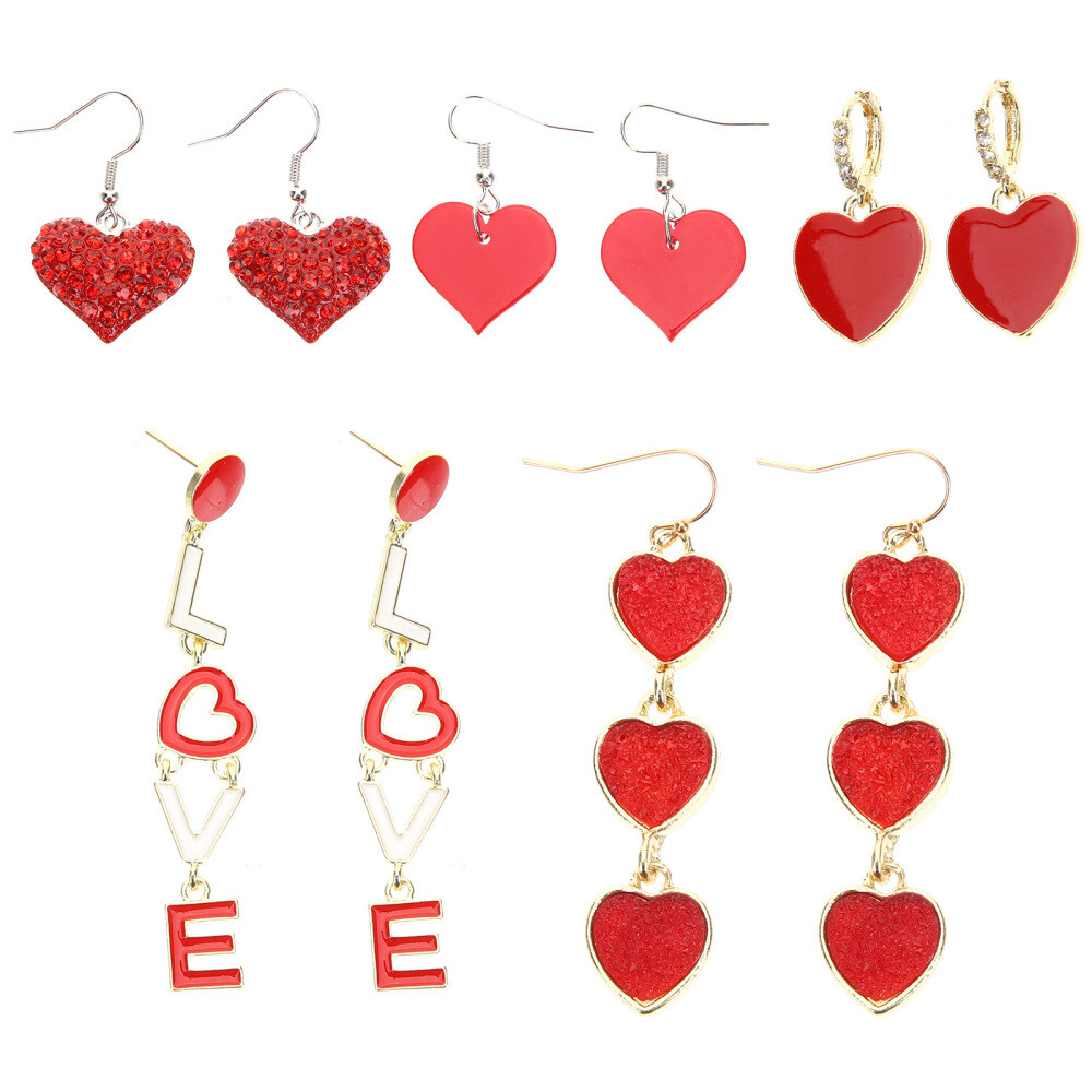 5 Pairs Heart Dangle Earrings Ear Jewelry Heart Earrings Pendant Earrings