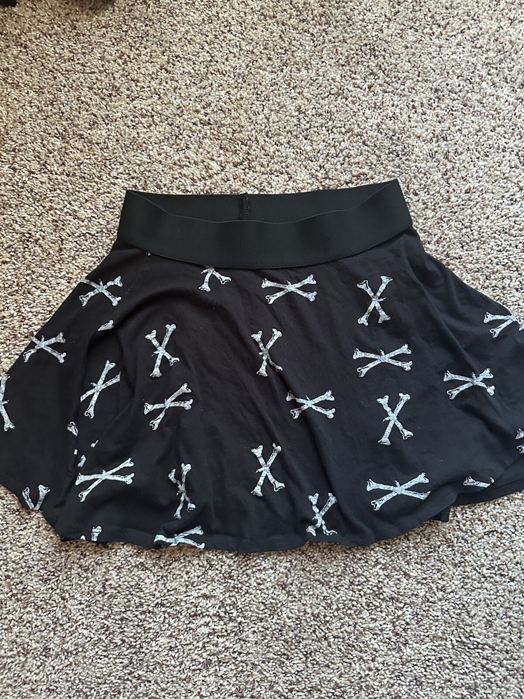 LIP SERVICE Asymmetrical crossbones skirt Women Size Small Black Goth Cotton