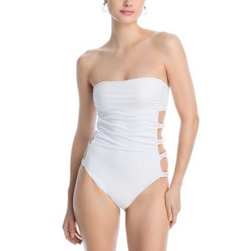 Ramy Brook Viviana One Piece Swimsuit Women Large White Strapless Gold Chain NWT