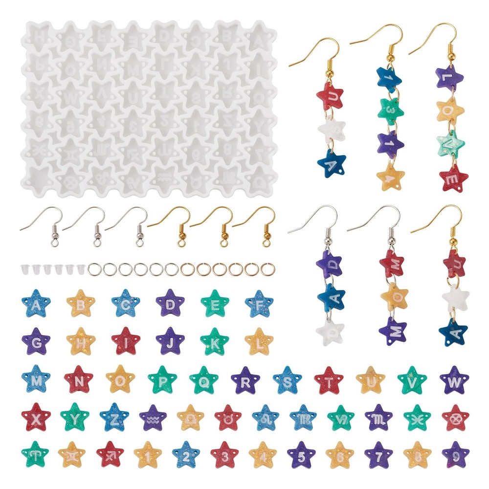 A-Z Star Alphabet Number Zodiac Silicone Resin Earring Molds