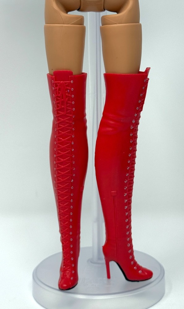Barbie Kylie Minogue Doll Outfit Shoes Red Thigh High Heel Stiletto Knee Boots