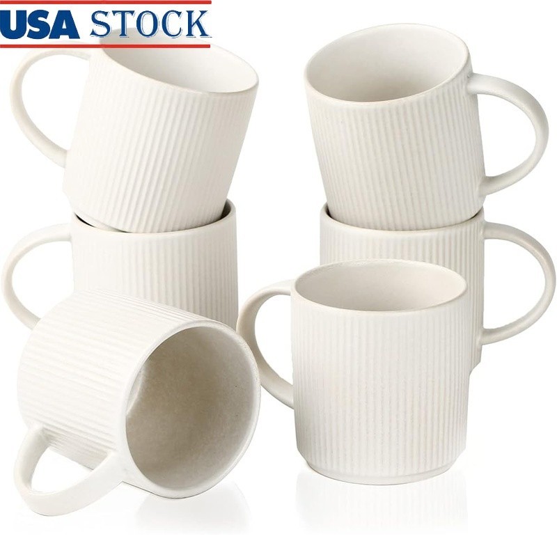 Handcrafted Coffee Mug Set 6 Stackable Dishwasher Safe Unique Ceramic Gift New