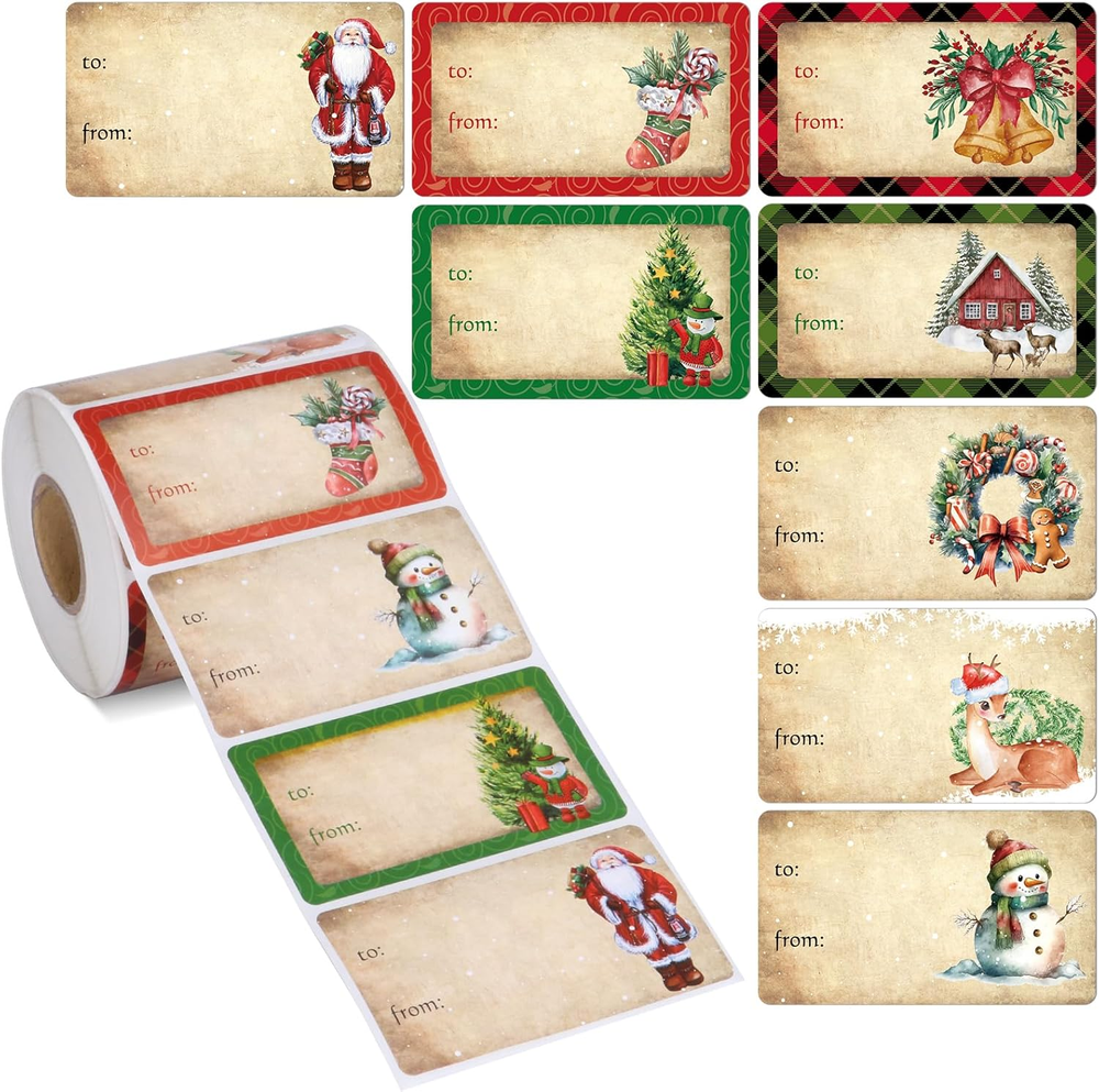 500 PCS Christmas Gift Tags Christmas Santa Claus Stickers Self Adhesive Vintage