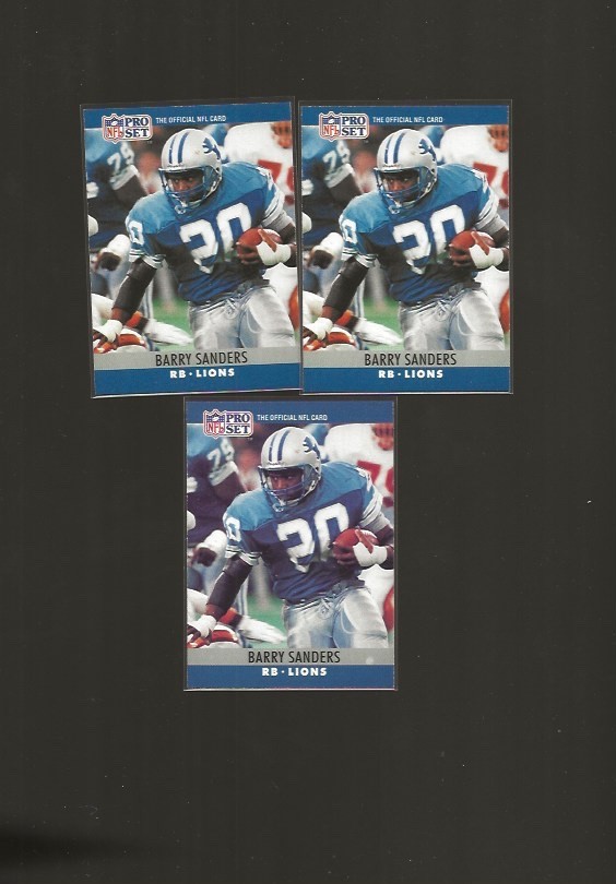 1990 PRO SET BARRY SANDERS #102 LOT OF 3 CARDS