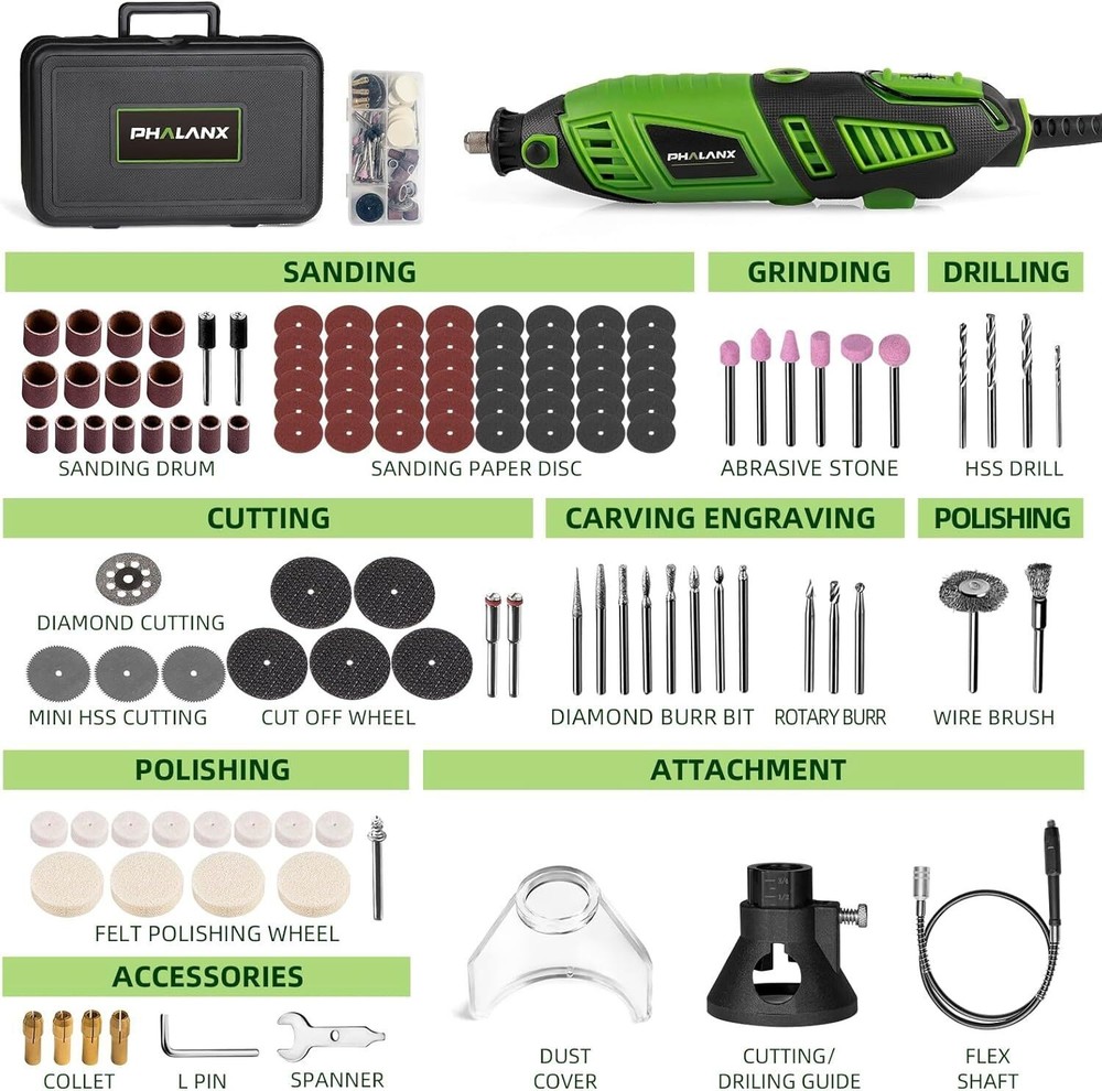 1.5-Amp 180W Rotary Tool Kit with Flex Shaft 6 Variable Speed 8000-32000RPM