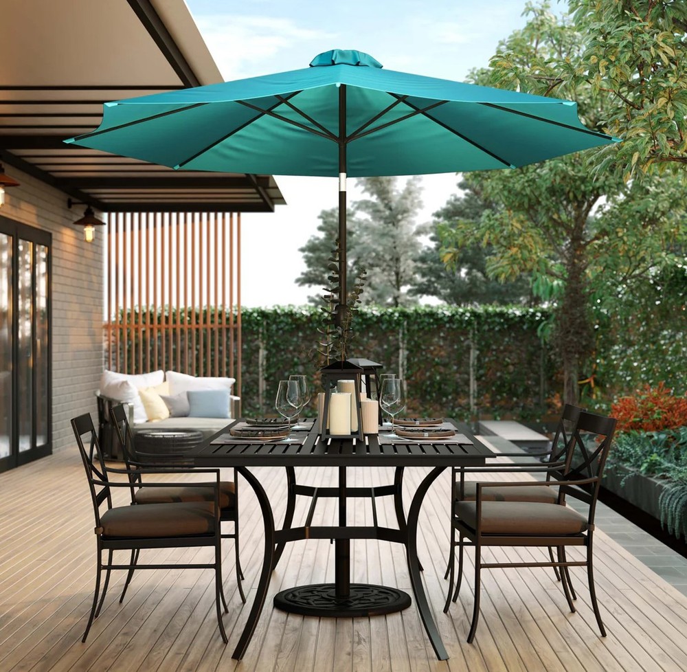 9 FT Outdoor Patio Round Umbrella Aluminum Pole Crank and Tilt Function Teal