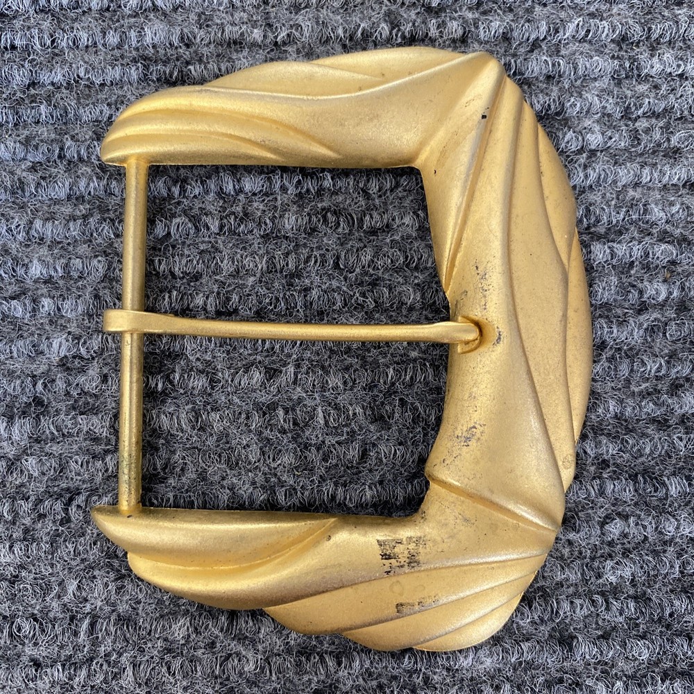 Belt Buckle Womens Brushed Gold Stamped Rectangle Rounded