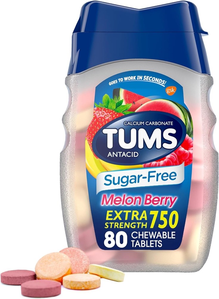 TUMS Extra Strength Chewable Sugar Free Antacid Tablets Melon Berry - 80 Count