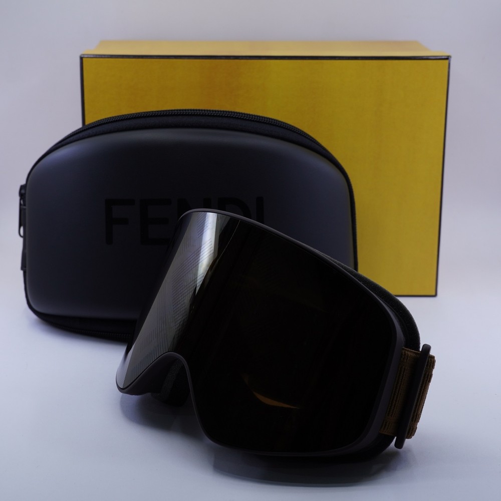 Fendi FE40152U SKI MASK 48G Matte Brown/Brown Pattern with FF Pattern Mirror ...