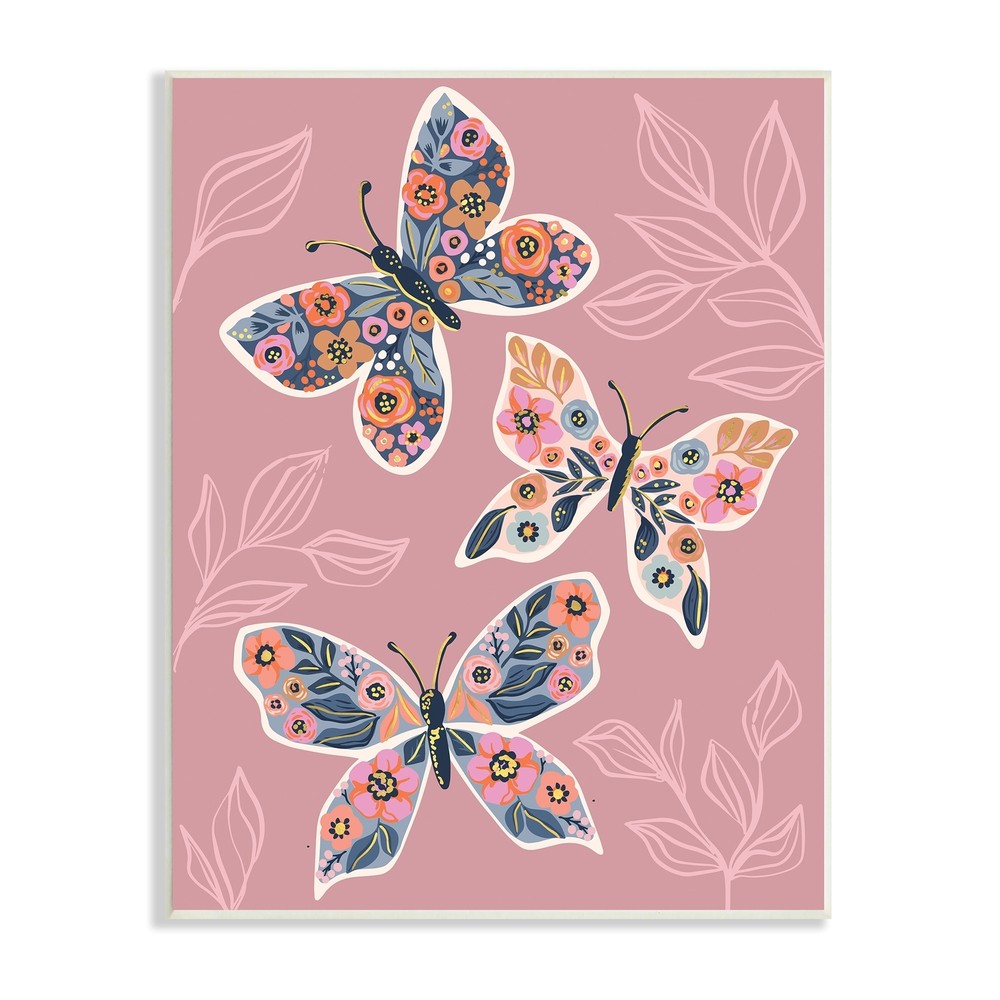 Stupell Chic Floral Butterfly Wing Patterns Pink Plant Pink 10 x 15