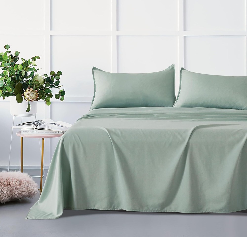 NNEDSZ Bamboo Microfibre Double Sheet Set in Sage Green