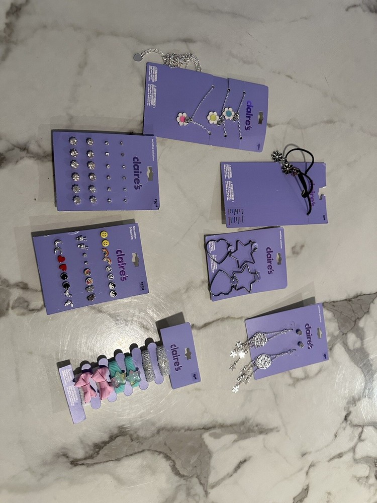 Bundle of 7 Claire’s Jewelry Earrings BFF Necklaces Rings Hair Accessories RP$73