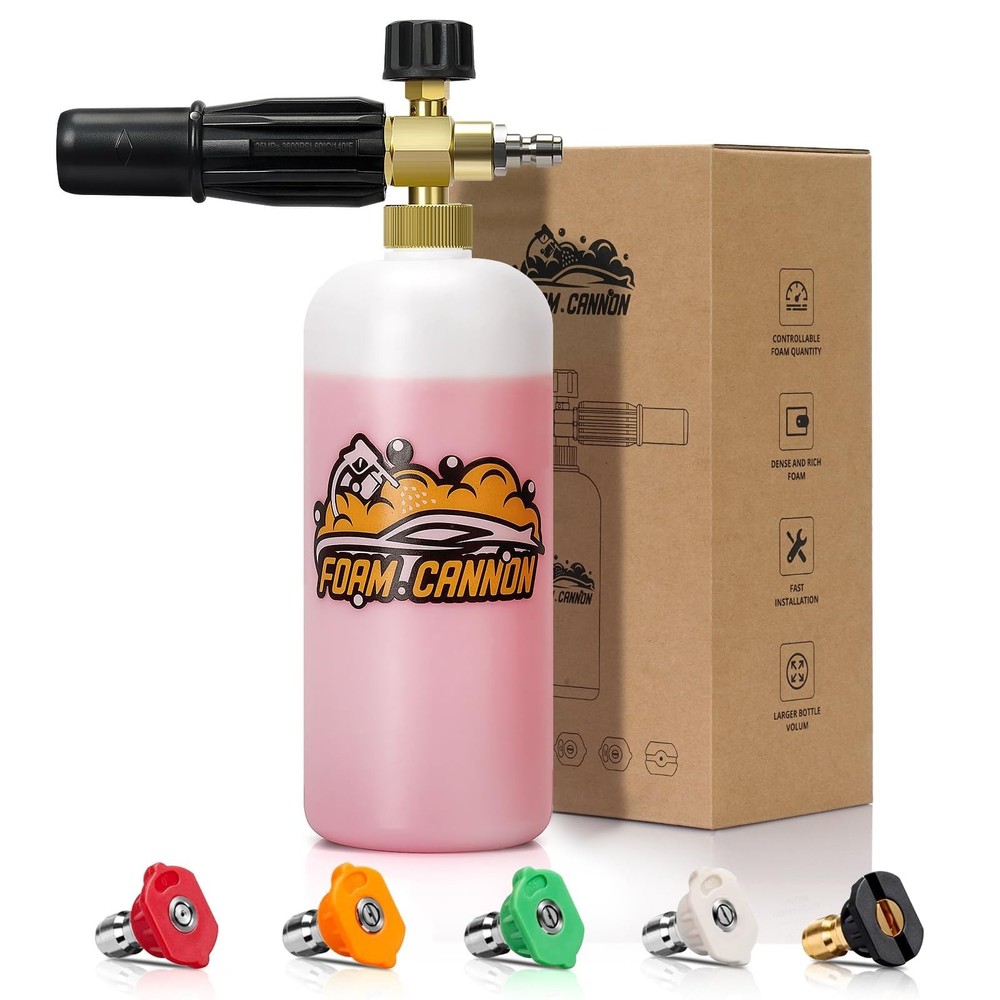 Foam Cannon Kit with 1L Bottle & 5 Nozzle Tips for Pressure Washer