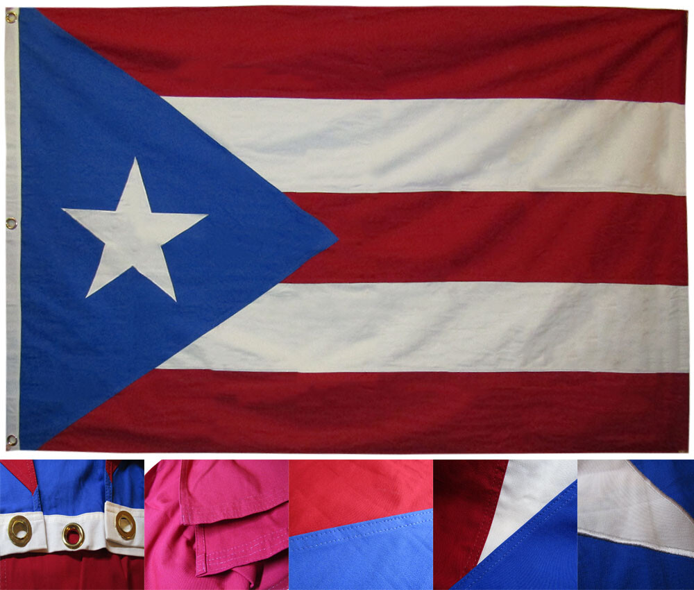 4x6 Puerto Rico Royal Light Blue Cotton Flag 4'x6' Banner Grommets Embroidered