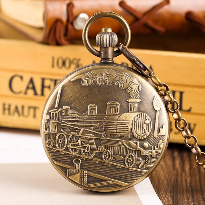 Men's Classic Steam Train Pure Copper Mechanical Pocket Watch Birthday Gifts