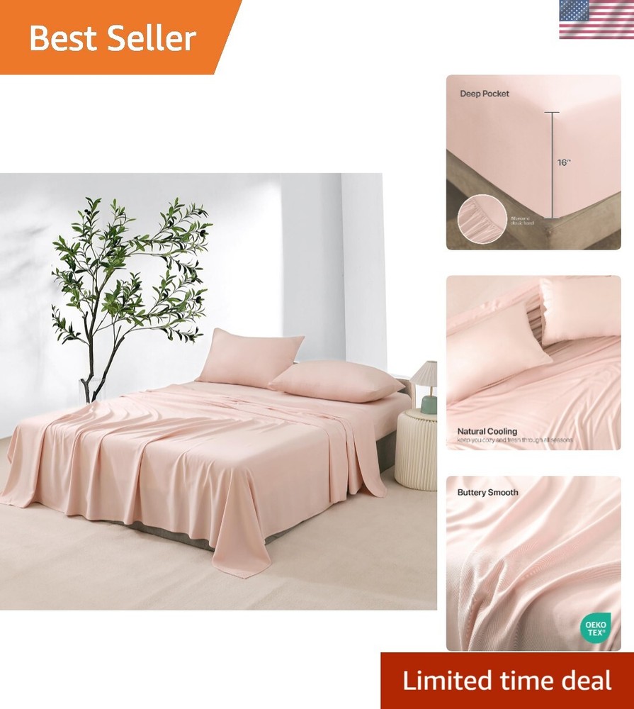 King Bed Sheets Set 6pc Rayon Bamboo Cooling Deep Pockets Hotel Luxury