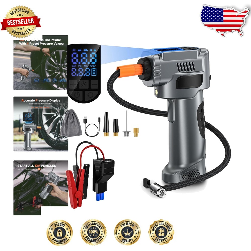 Portable Air Compressor and Jump Starter - 8000mAh Battery for Cars and Bikes