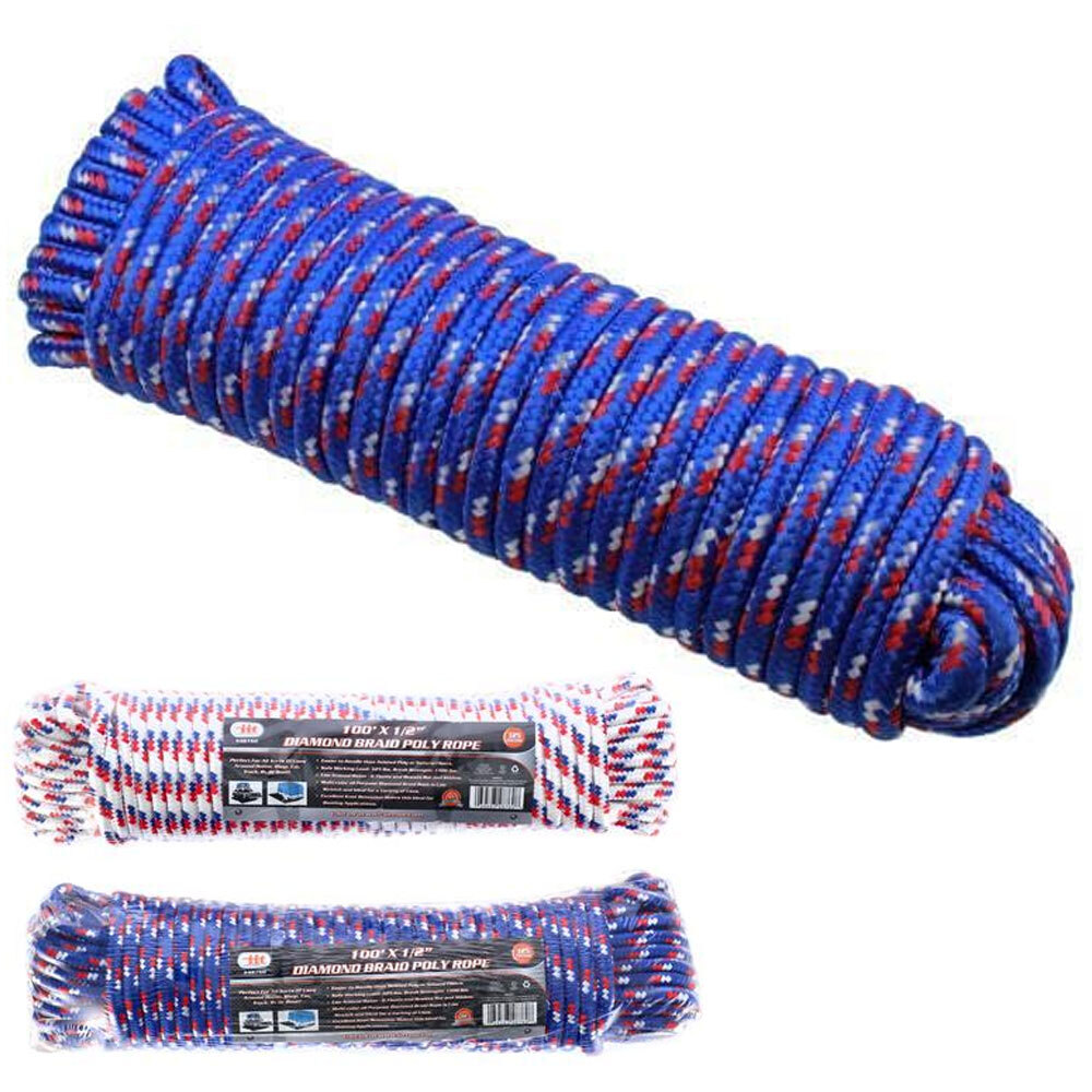 1 Pc 100ft Diamond Braid Rope Heavy Duty Poly Boat Dock Line Flag Pole Braided
