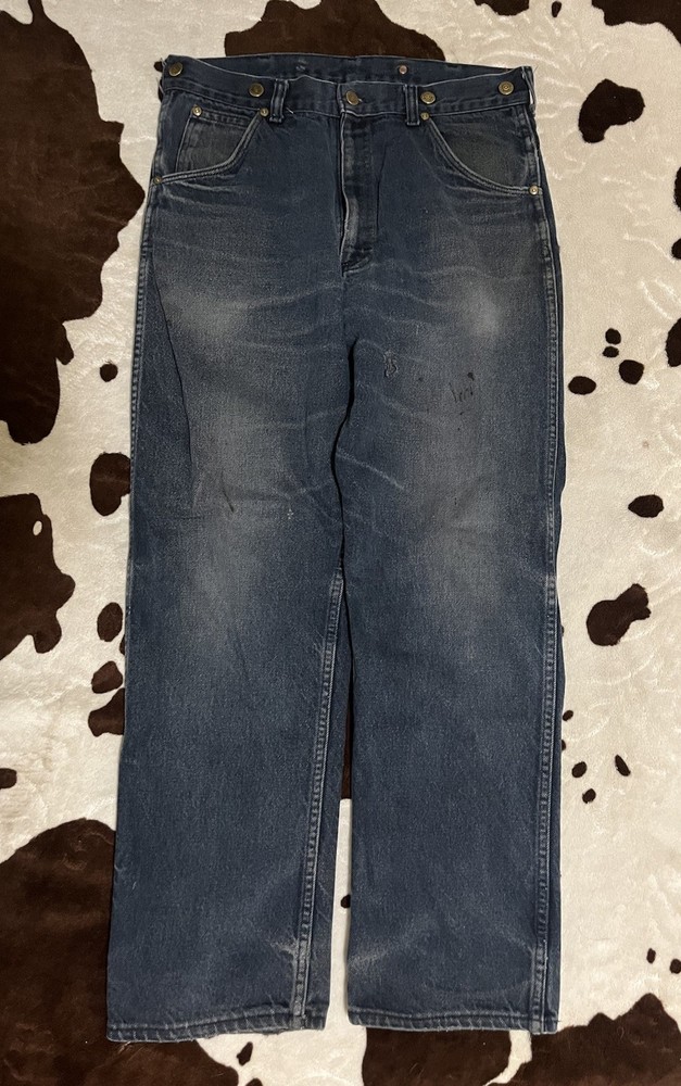 Vtg 1950s Rare Key Carpenter Work Jeans Buttons Dark Blue Denim Talon Zip 34x30