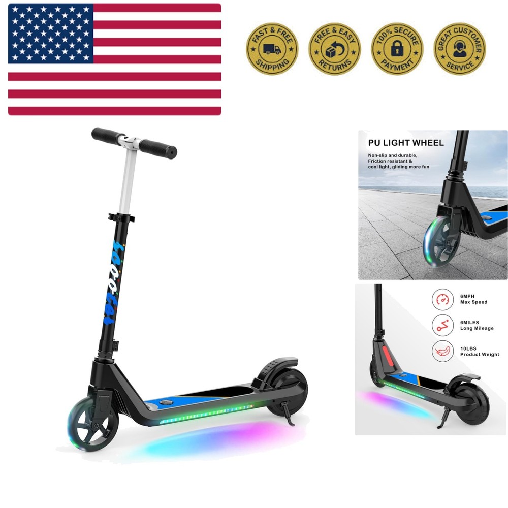 Electric Kick Scooter with Height Adjustment & Light-Up Wheels for Kids Age 6-10