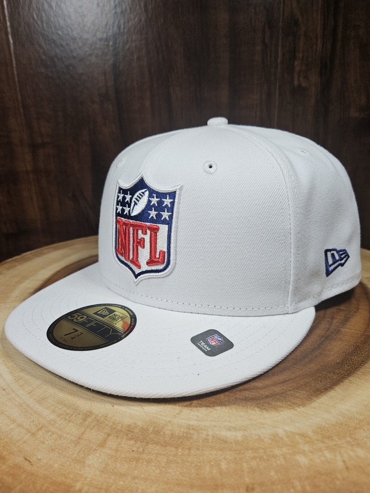 NFL Logo Shield New Era 59Fifty Fitted Hat Cap Size 7 3/4 White BNWT